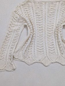 Y2K White Open-Knit Long Sleeve Top ✨