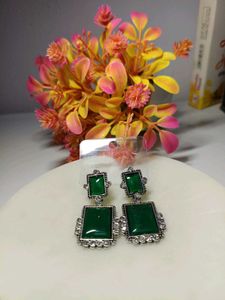Elegant Green Stone Drop Earrings
