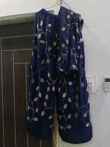 Elegant Navy Blue Embroidered Kurta Palzo Duptta