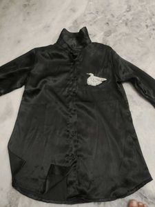 black satin hand work shirt