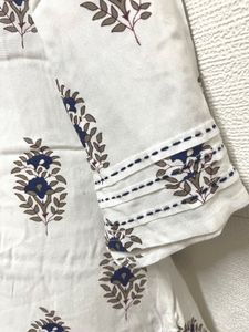 White Kurta Set with Blue Floral Print