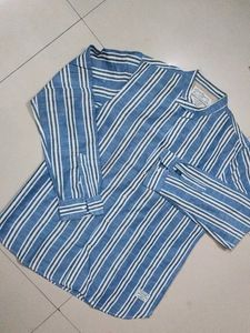 Scotch And Soda Branded Striped Blue Casual Shirt