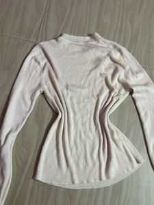 Cream Ribbed Mock Neck Top