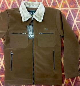 Unisex Brown Suede Fur Collar Jacket For Girls &amp; B