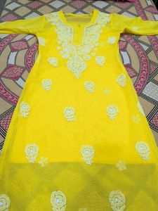 Yellow Chikan Embroidery Kurti