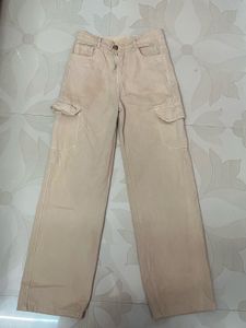 Khaki Cargo Wide Leg Pants