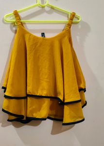 Mustard Yellow Tiered Cold Shoulder Top