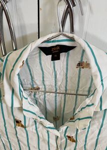 Cute Pug Striped Button-Up Shirt