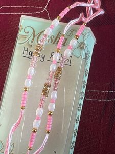 Cute Pink & Gold Beaded Rakhi Set of 3
