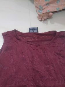 Burgundy Textured Sleeveless Top Transparent