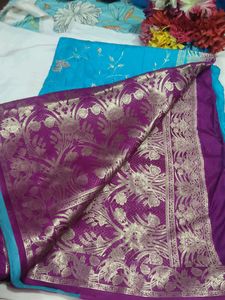 Beautiful Teal Embroidered Saree with blouse