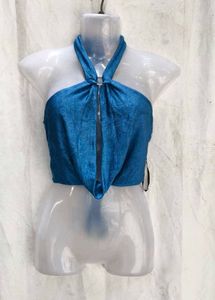38127. Stylish Blue Halter Neck Crop Top
