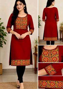 Embroidered Maroon Kurta for Women