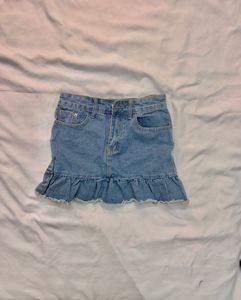 Denim Ruffle Mini Skirt