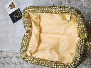 Sparkling Gold Clutch Bag with Chain