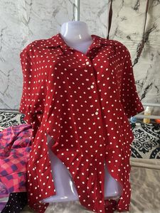 Red Polka Dot Button-Up Blouse