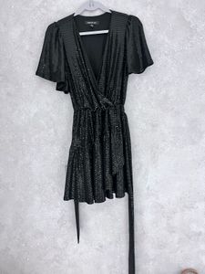 Sparkling Black Sequined Wrap Dress