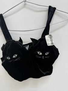 Black Cat Velvet Bralette Top