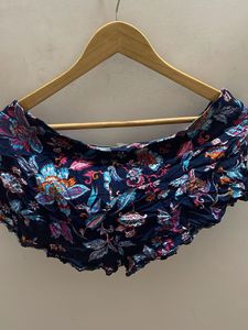 Blue Floral Print Off-Shoulder Top
