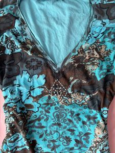 Bohemian y2k Floral Print V-Neck Top