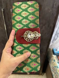 Designer Brocade Clutch – Emerald Green