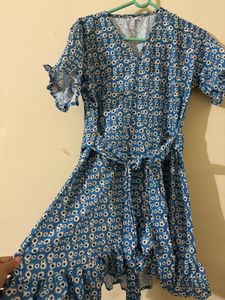Blue Floral Print Mini Dress