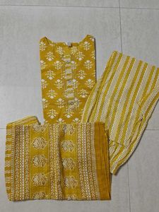 Yufta Pure Cotton Kurta Suit Set With Dupatta