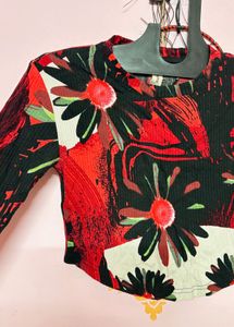 Bold Floral Print Cropped Top