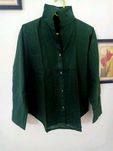 Elegant Green Long Sleeve linen Top