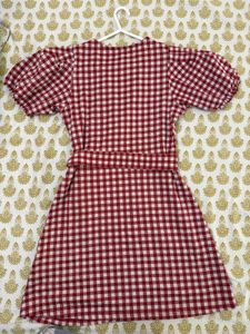 Red Gingham V-Neck Mini Dress