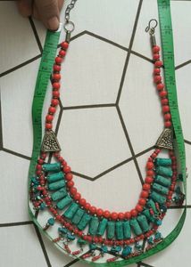 Turquoise And Red Chunky Bohemian Necklace