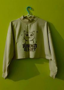 Cute "Karma Is A Cat" Cropped Sweatshirt