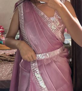 Beautiful Lavender Silk Saree with Silver Border
