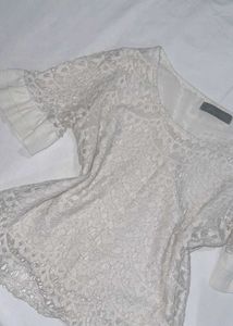 White Lace Top with Ruffle Sleeves