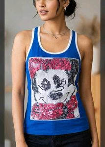 Sparkly Mickey Mouse Graphic Blue Tank Top