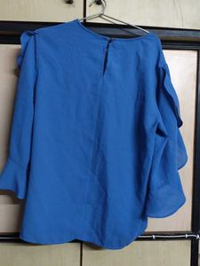 Stylish Blue Ruffled Sleeve Top
