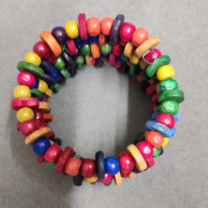 Layered Wooden Multicolor Bead Spring Bracelet