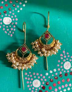Elegant Pearl &amp; Ruby Earrings
