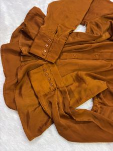 Satin Button-Up Long Sleeve Shirt
