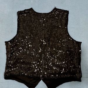 Sequin Embellished Black Vest