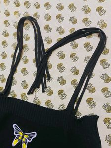 Cute Black Tie Strap Top