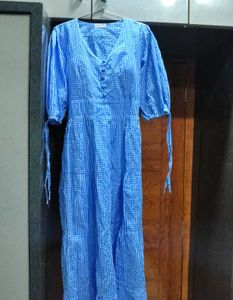 Blue Gingham Tiered Maxi Dress