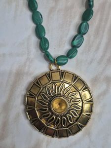 Green Beaded Medallion Necklace- NEW STOCK