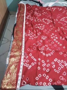 Red Bandhani Duppata with Golden Border
