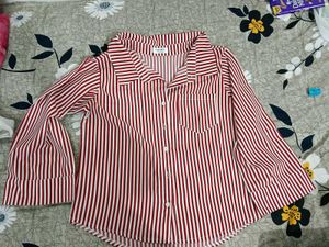 Red Striped Button-Up Shirt
