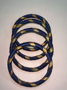 Blue &amp; Gold Thread Bangles (Set of 4)