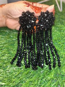 Black Beaded Tassel Earrings