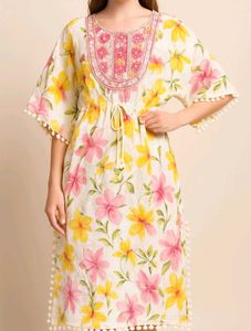 pretty floral kaftan kurta with embroidery