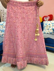 Stunning Pink Mauve Embroidered Lehenga Skirt