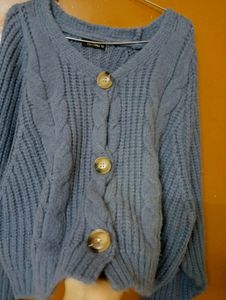 Korean Blue Stylish Wool Cardigan